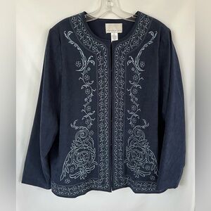 Susan Graver Style Embroidered Collarless Floral Blazer Jacket Womens 1X